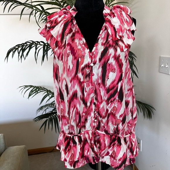 Ann Taylor Loft Sleeveless 100% Silk Blouse pink and white size Medium - Picture 1 of 8